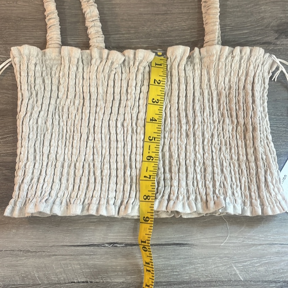 Reformation Vera Linen top,Tan, crop,straps, smocking %100 Linen, Size 8, NWT - Picture 5 of 8